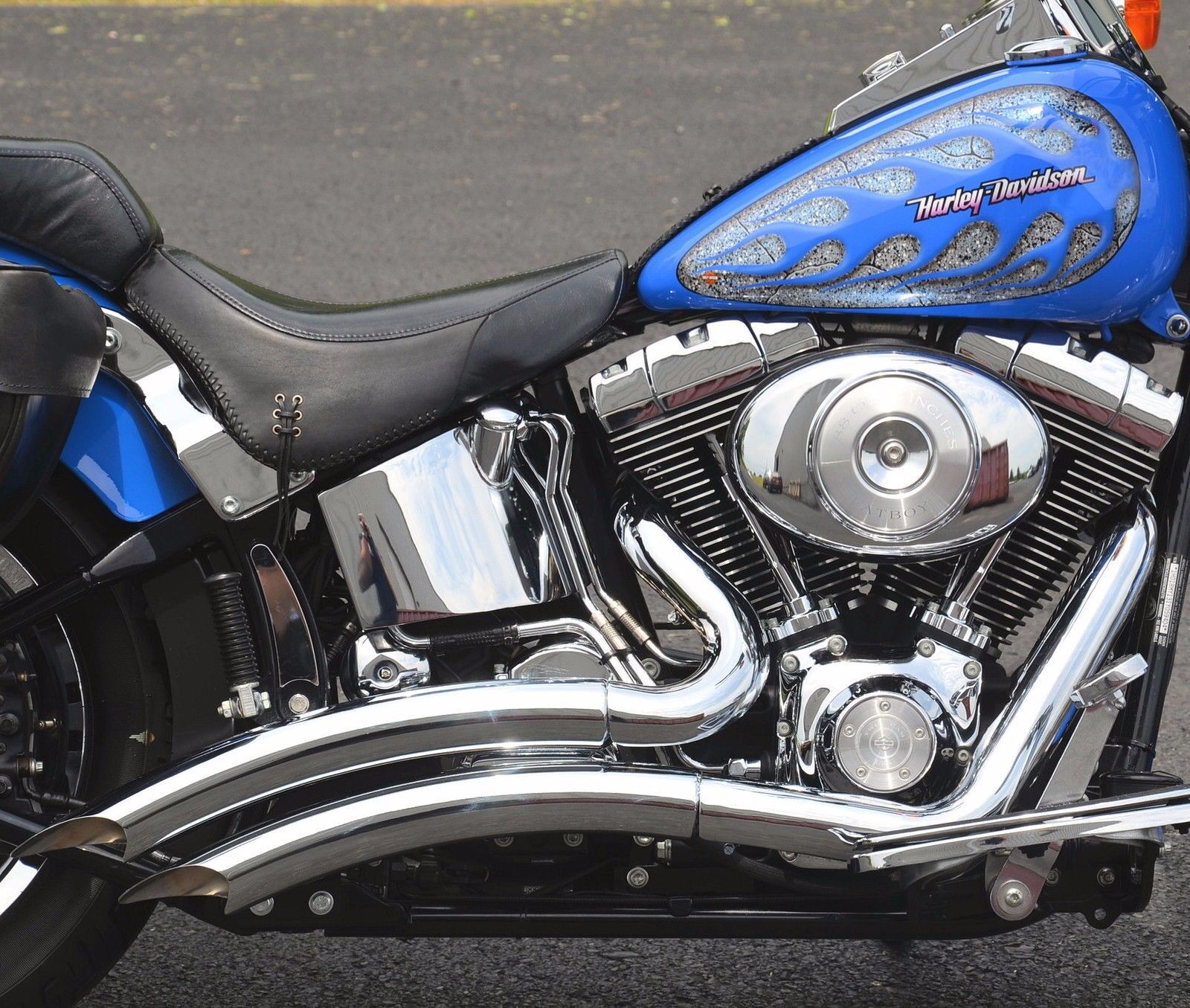 CHROME BIG RADIUS EXHAUST 1986-2017 HARLEY SOFTAIL W/ HEAT SHIELD - Fresh Stock Dated February 2026