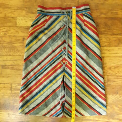 Vintage 1960s 70s Bobbie Brooks Skirt Mod  Lace Up Grey Chevron Rainbow Stripe - Fresh Stock Dated February 2026