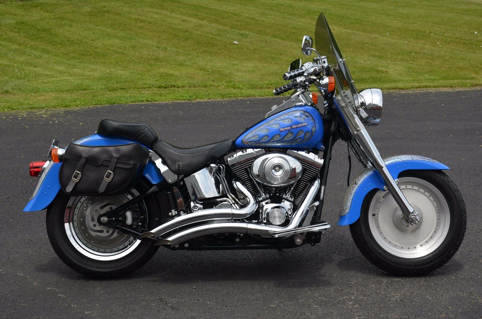 CHROME BIG RADIUS EXHAUST 1986-2017 HARLEY SOFTAIL W/ HEAT SHIELD - Fresh Stock Dated February 2026