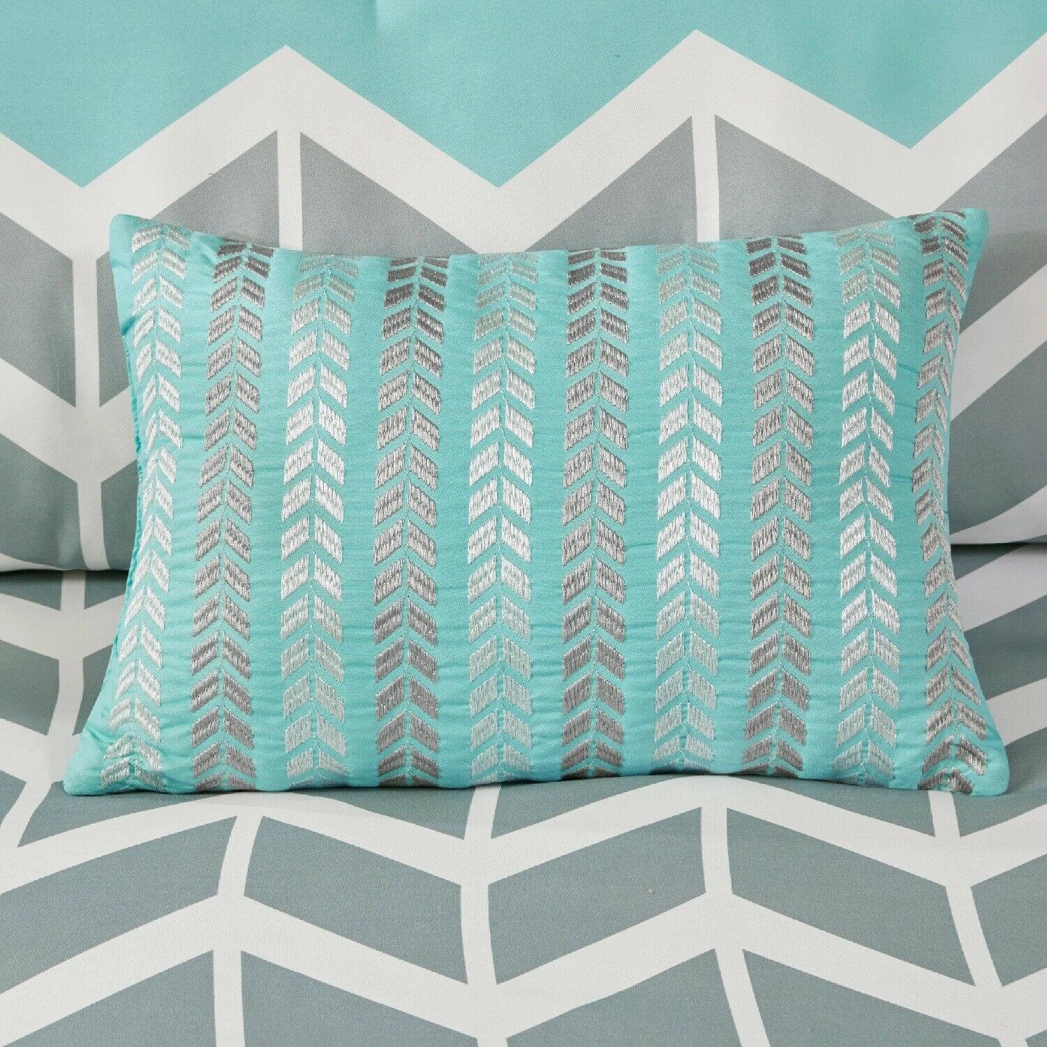 Comforter Set King Bedding Sleep Cover Teal Blue Gray Chevron Bed Pillow Sham - Fresh Stock Dated December 2025