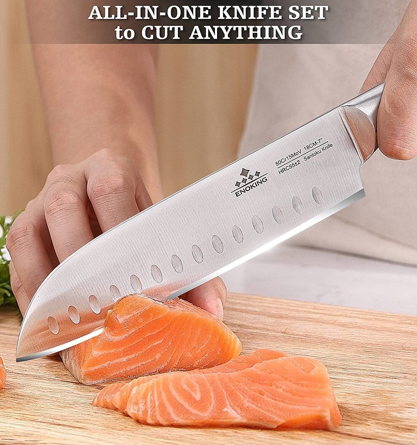 Knife Set, 8-Piece Kitchen Knife Set with Block Wooden German Stainless Steel - Fresh Stock Dated February 2026