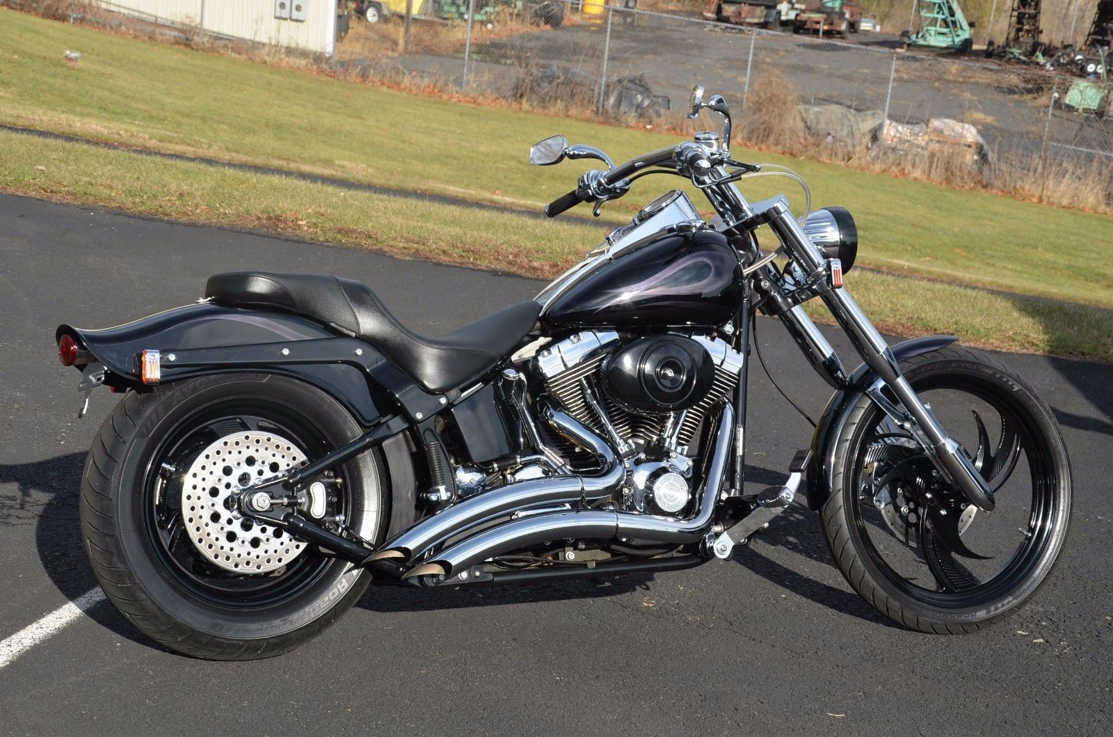 CHROME BIG RADIUS EXHAUST 1986-2017 HARLEY SOFTAIL W/ HEAT SHIELD - Fresh Stock Dated February 2026