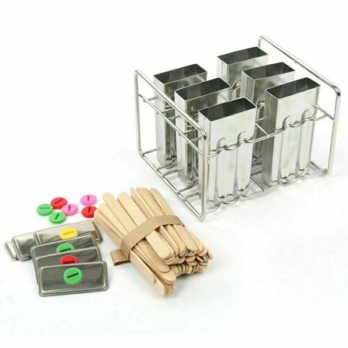 6 Pcs Popsicle Mold Rack Ice Cream Mold Frozen Treat Maker 50 Wooden Sticks - Fresh Stock Dated December 2025