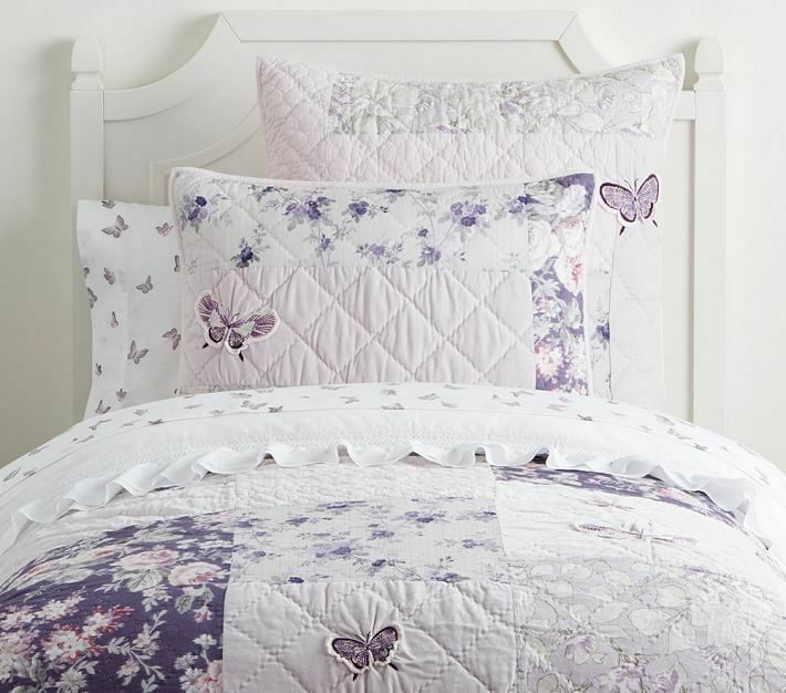 NEW Pottery Barn Kids Yvette Patchwork Lavender Euro Sham, Butterfly - Fresh Stock Dated December 2025