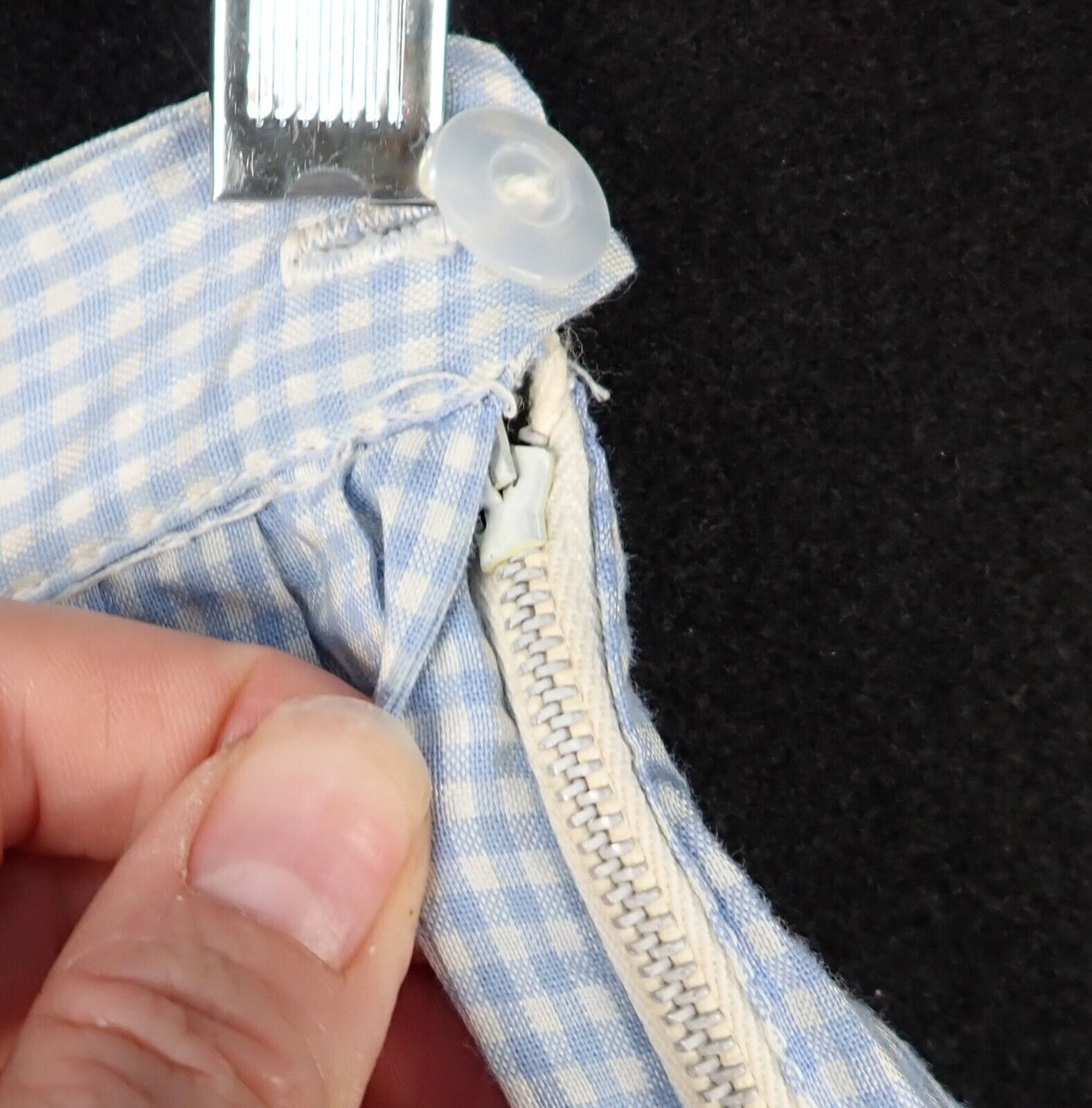 Vintage 50s Blue Gingham Cotton Full Skirt 24