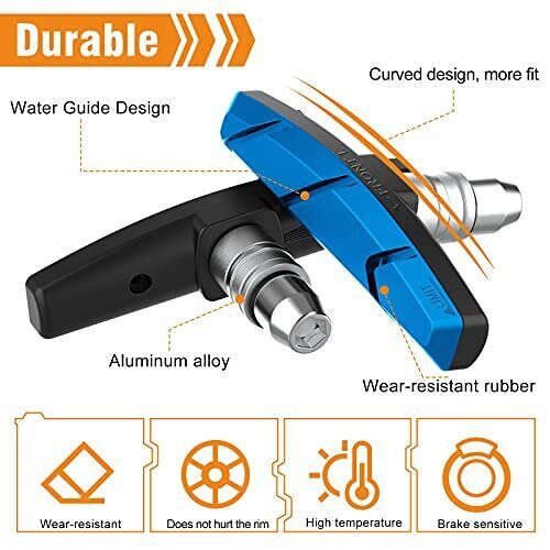 Alritz Bike Brake Pads Set, 4 Pairs Road Mountain Bicycle V-Brake Blocks Shoes w - Fresh Stock Dated February 2026