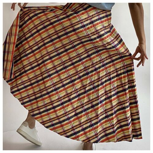 Vintage Knife Pleated Seersucker Plaid Cotton Maxi Skirt - Fresh Stock Dated February 2026