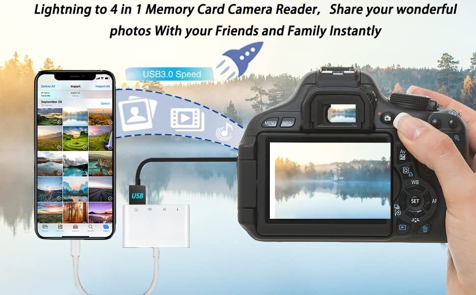 Camera Memory SD Card Reader Compatible for Iphone Lightning Male to USB - Fresh Stock Dated February 2026