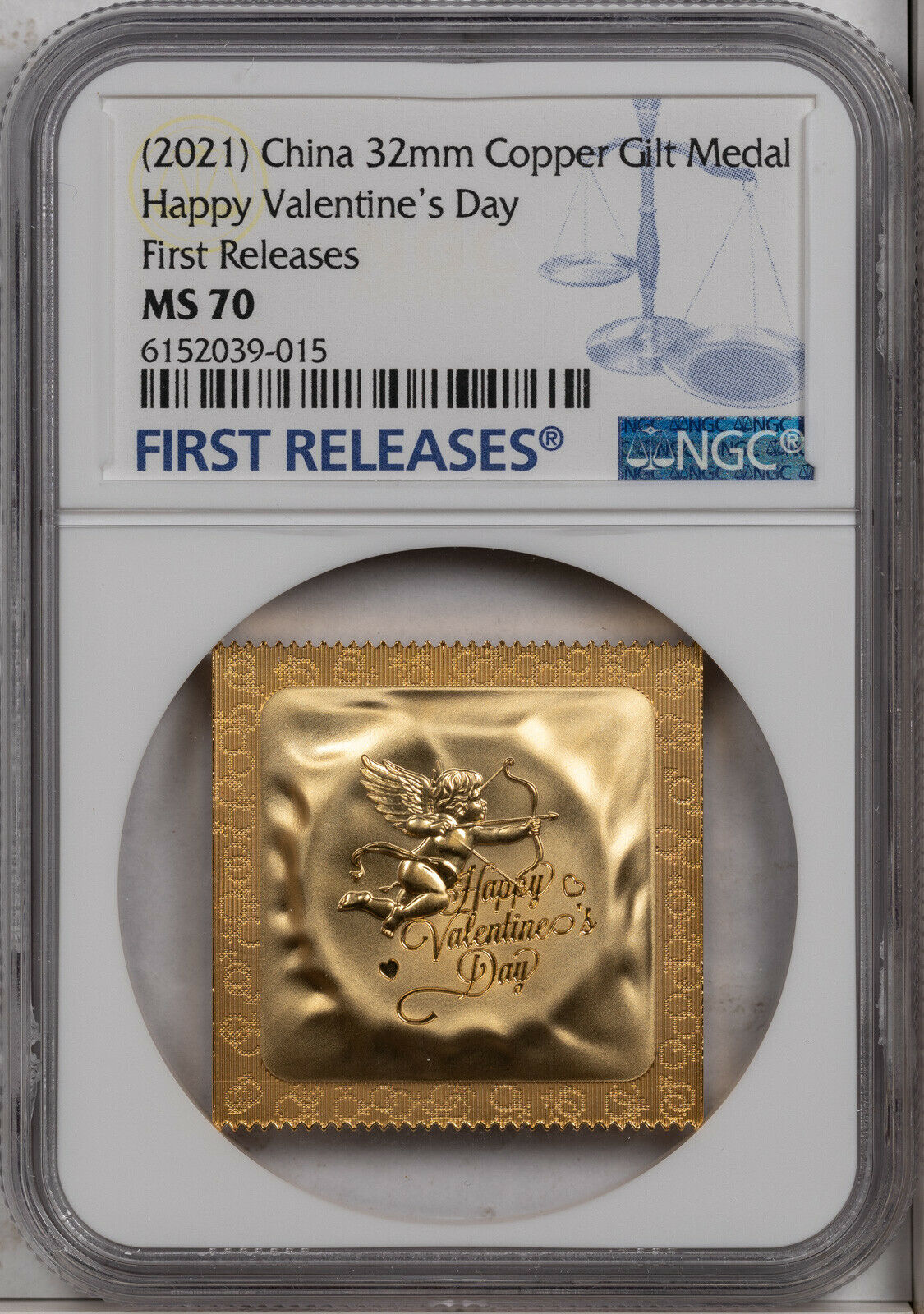 2021 CHINA 32mm COPPER GILT VALENTINES DAY NGC MS 70 FINEST KNOWN WORDLWIDE - Fresh Stock Dated February 2026