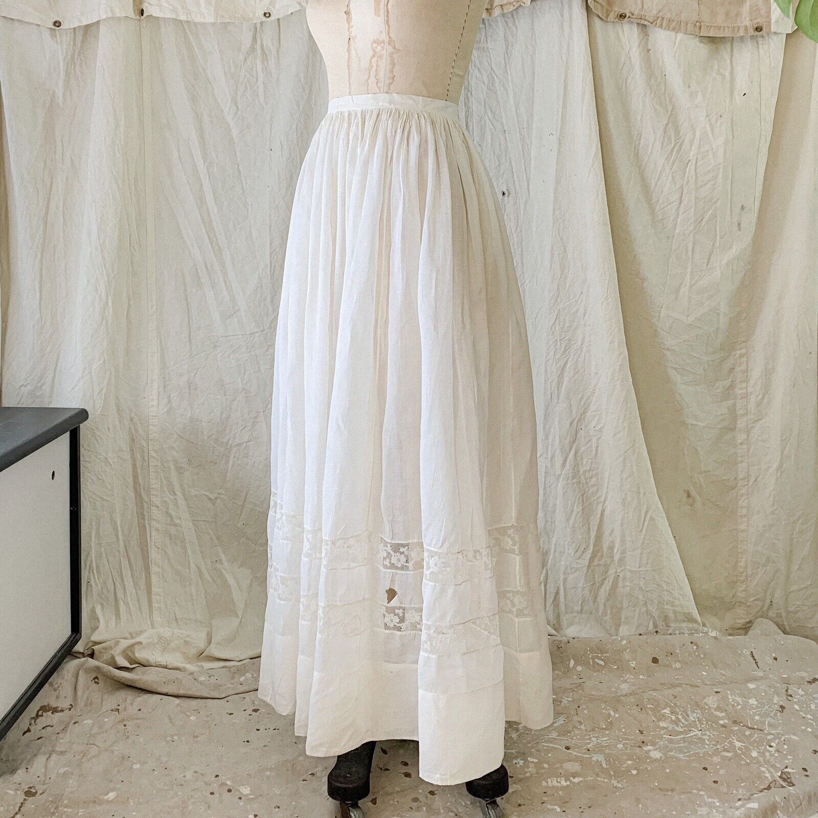 Victorian Edwardian White Organdy Petticoat Slip Skirt with Lace Trim - Fresh Stock Dated March 2026