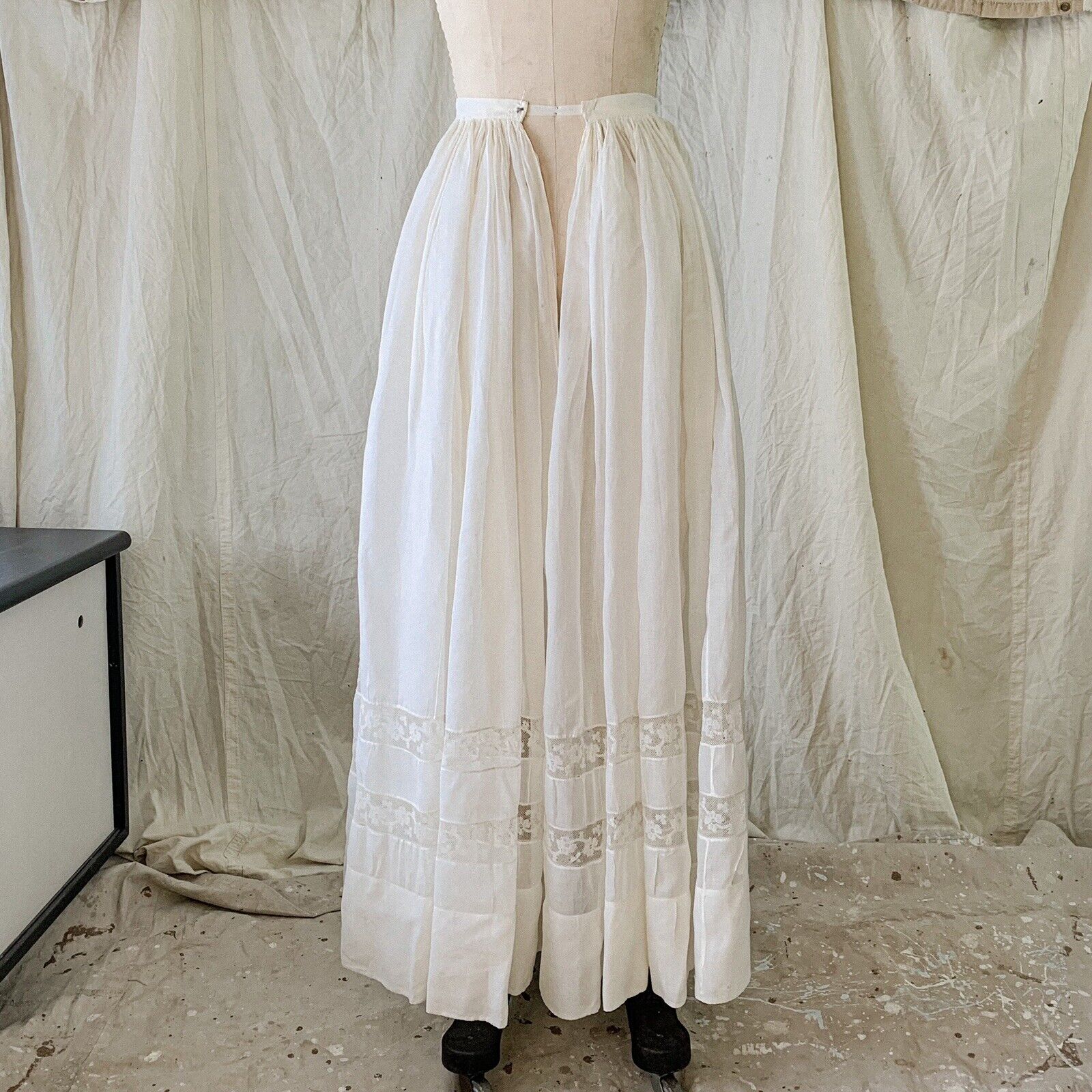 Victorian Edwardian White Organdy Petticoat Slip Skirt with Lace Trim - Fresh Stock Dated March 2026