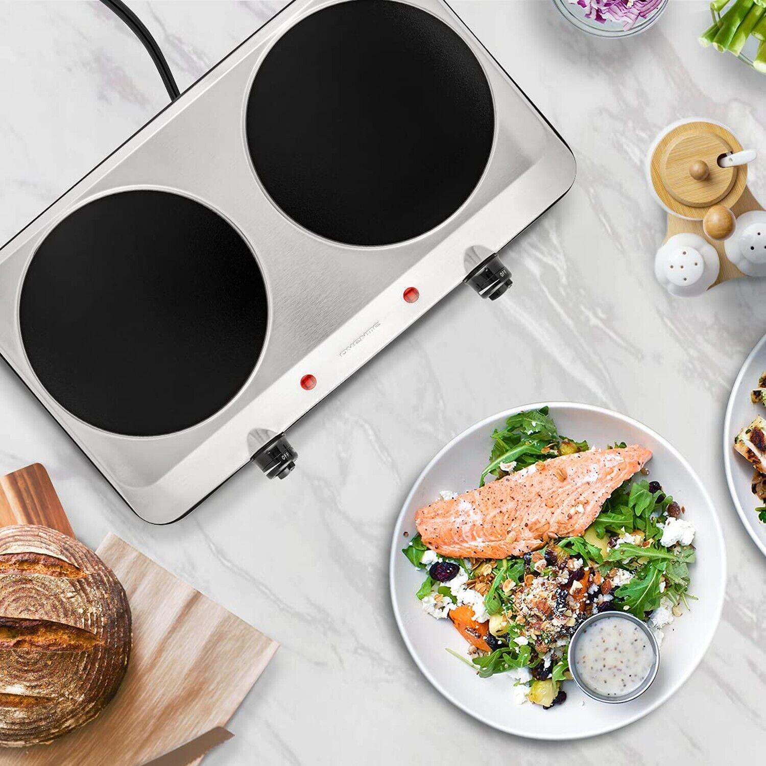 Ovente Electric Double Infrared Burner 7.5 Inch Ceramic Glass Hot Plates Cook... - Fresh Stock Dated February 2026