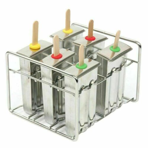 6 Pcs Popsicle Mold Rack Ice Cream Mold Frozen Treat Maker 50 Wooden Sticks - Fresh Stock Dated December 2025