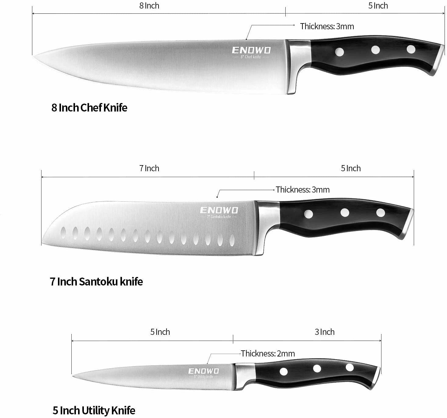 Chef Knife Ultra Sharp Kitchen Knife Set 3 PCS,Premium German Stainless Steel - Fresh Stock Dated December 2025