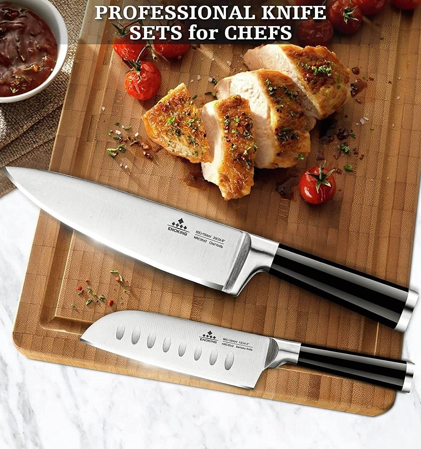 Knife Set, 8-Piece Kitchen Knife Set with Block Wooden German Stainless Steel - Fresh Stock Dated February 2026