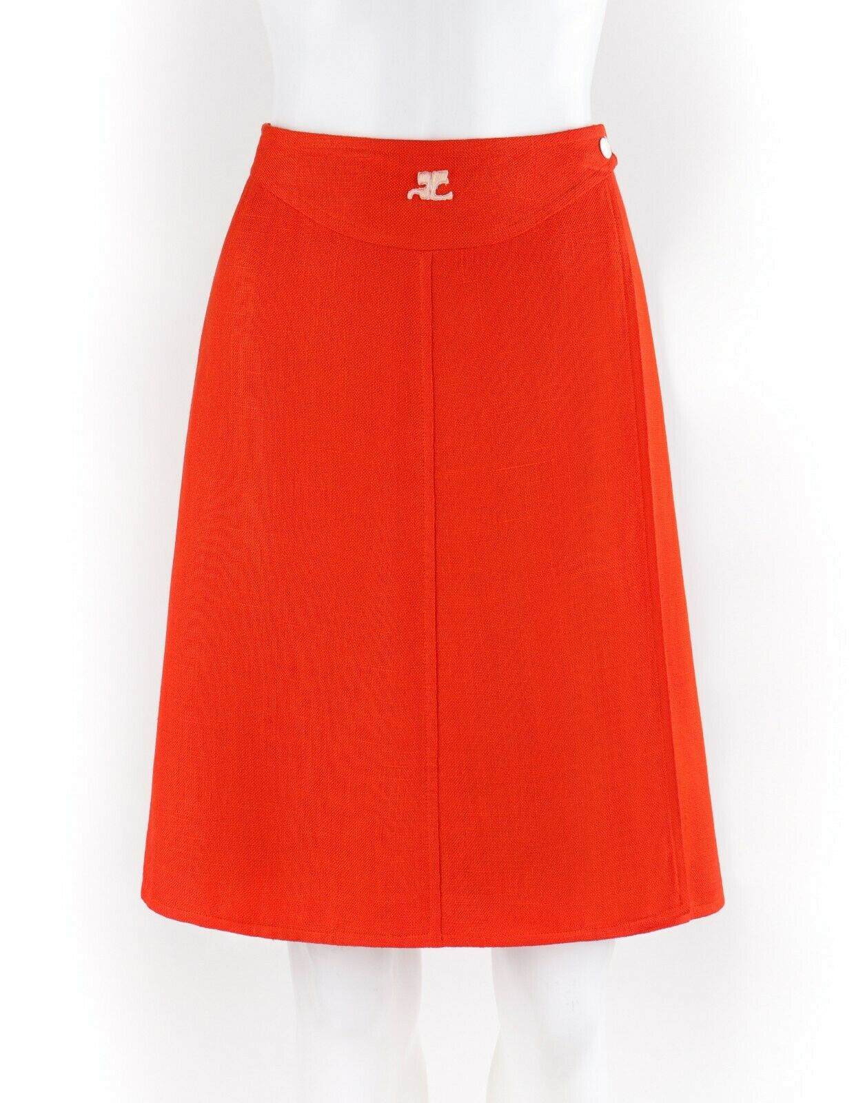 COURREGES c.1960’s Orange White Signature Logo Snap Button Up A-Line Wrap Skirt - Fresh Stock Dated March 2026