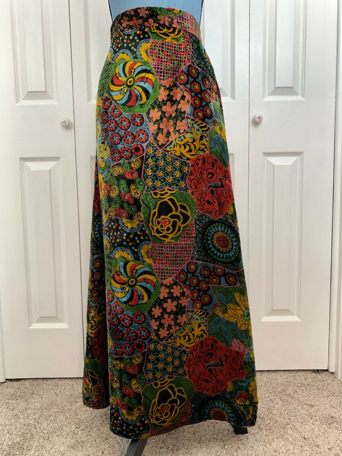 Vintage 70's Handmade Velvet Maxi Skirt Hippy Boho Festival Peasant Psychedelic - Fresh Stock Dated February 2026