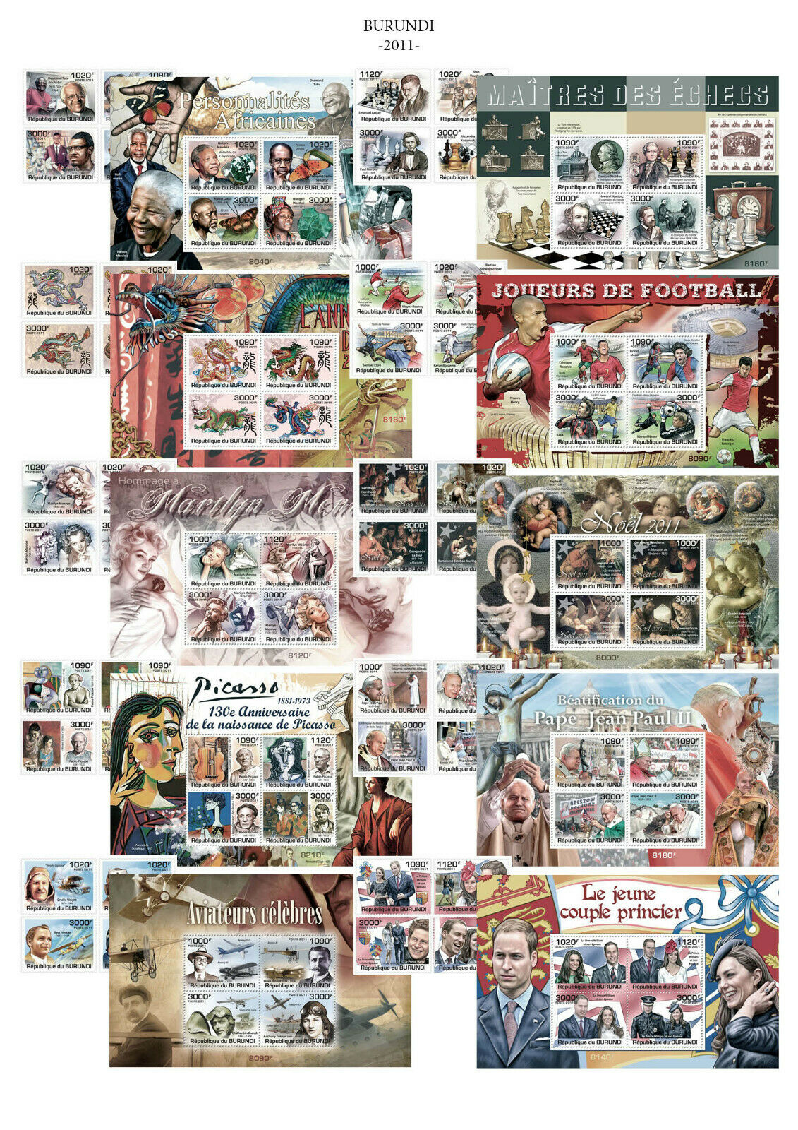 Burundi 2011 Year Set Mi. 1974 - 2289 + S/S many topics CAT. VALUE 762 € - Fresh Stock Dated December 2025