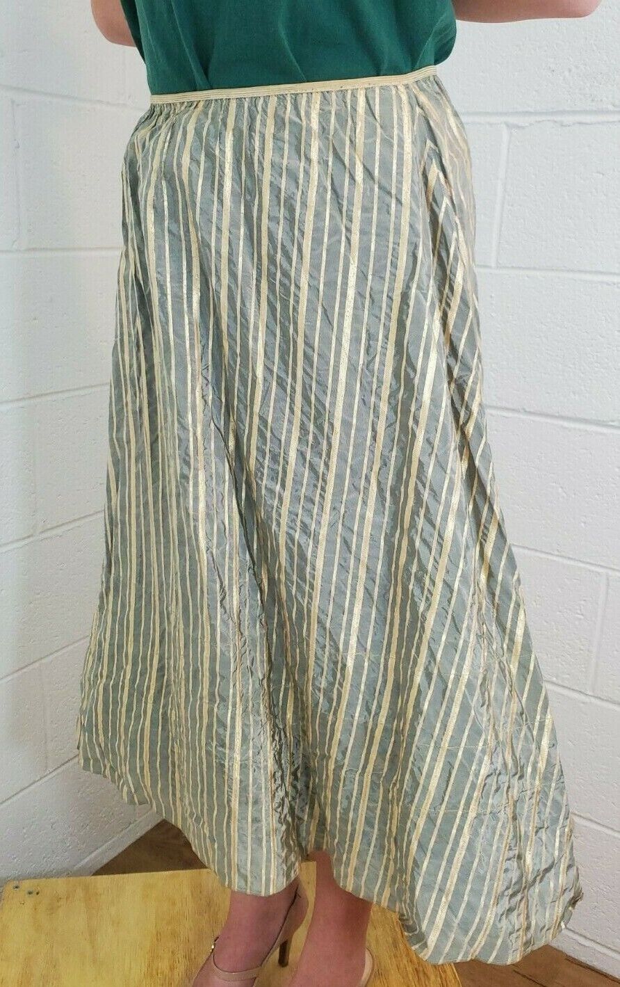 Authentic Vintage 1950s Homemade Metallic Gray Taffeta Skirt w/ Crinoline Size S - Fresh Stock Dated March 2026