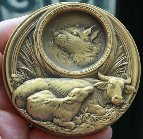 2021 China Gold Plated Brass and Paktong with Enamel Medals - Lunar Year of Ox - Fresh Stock Dated February 2026