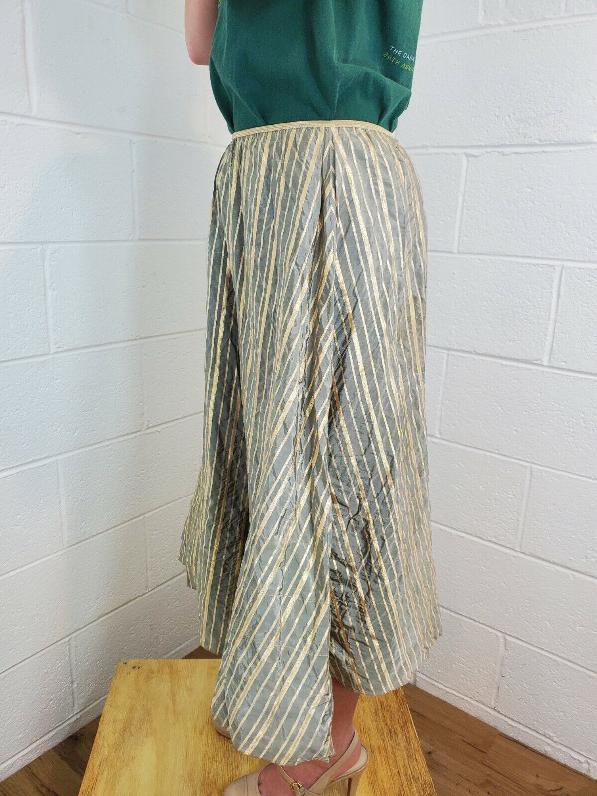 Authentic Vintage 1950s Homemade Metallic Gray Taffeta Skirt w/ Crinoline Size S - Fresh Stock Dated March 2026