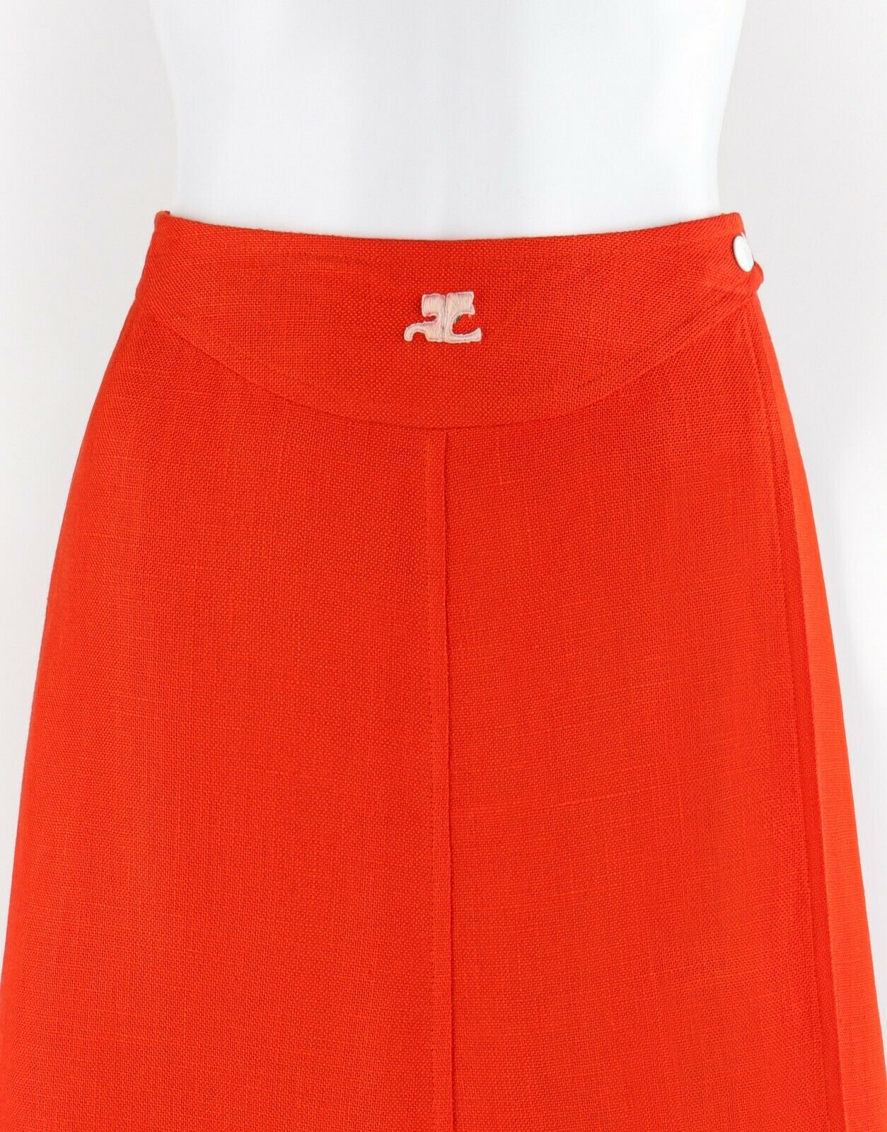 COURREGES c.1960’s Orange White Signature Logo Snap Button Up A-Line Wrap Skirt - Fresh Stock Dated March 2026