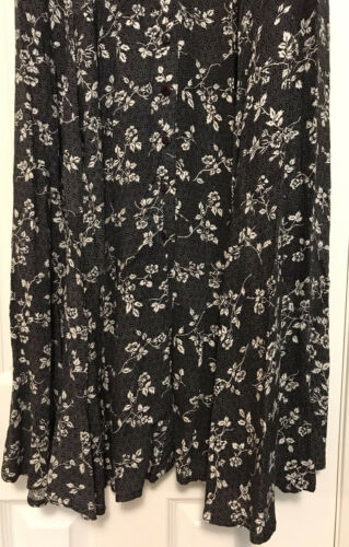 Vintage Studio 90s Full Skirt Rayon Floral Black White Button Front Boho Midi L - Fresh Stock Dated February 2026