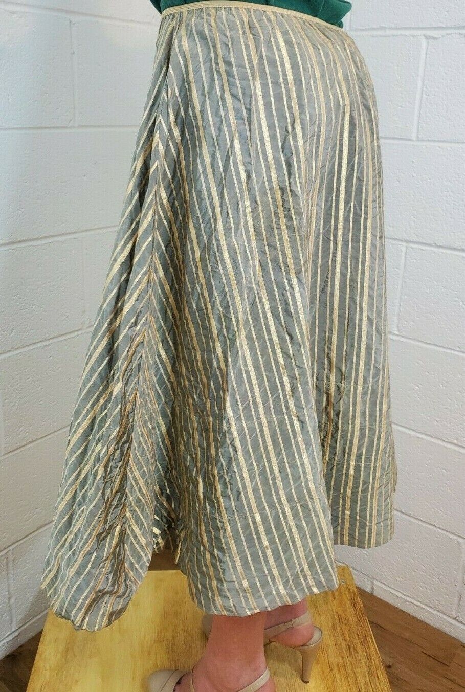 Authentic Vintage 1950s Homemade Metallic Gray Taffeta Skirt w/ Crinoline Size S - Fresh Stock Dated March 2026