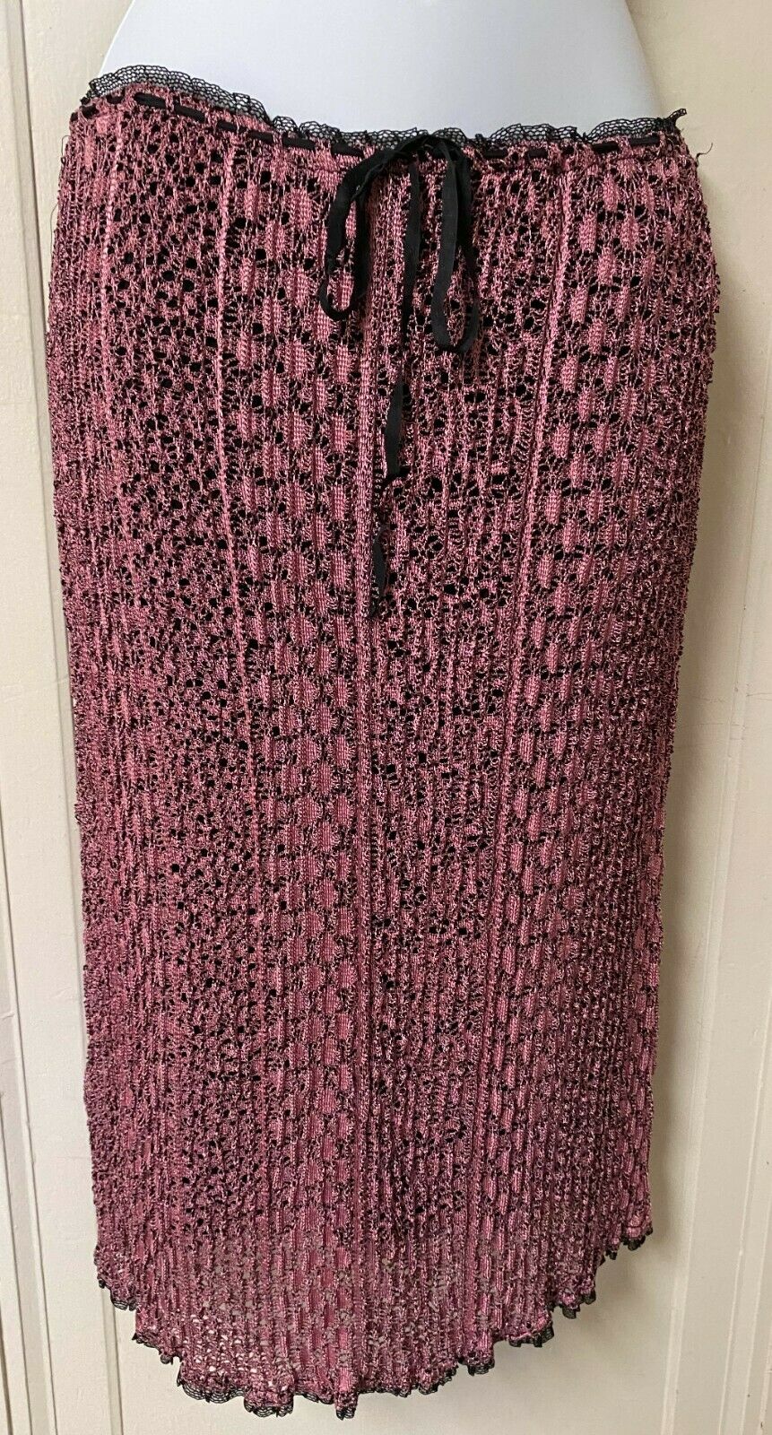 Vintage 1990s Betsey Johnson New York Pink & Black Crocheted Skirt Small - Fresh Stock Dated February 2026