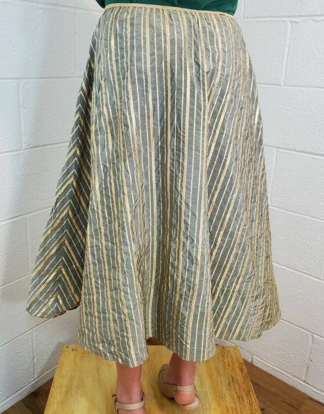 Authentic Vintage 1950s Homemade Metallic Gray Taffeta Skirt w/ Crinoline Size S - Fresh Stock Dated March 2026