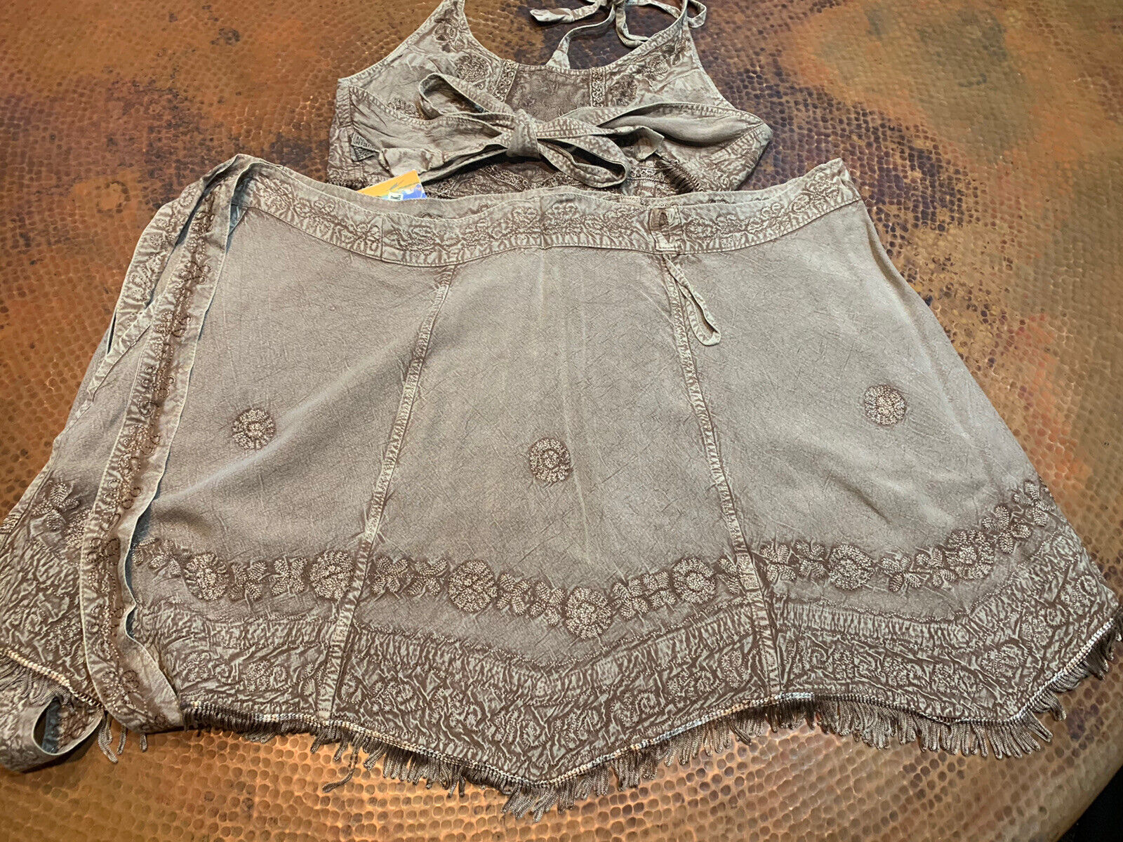 Shore Line NEW Beige 2-Piece Wrap Embroidered Skirt & Halter Top One Size - Fresh Stock Dated March 2026