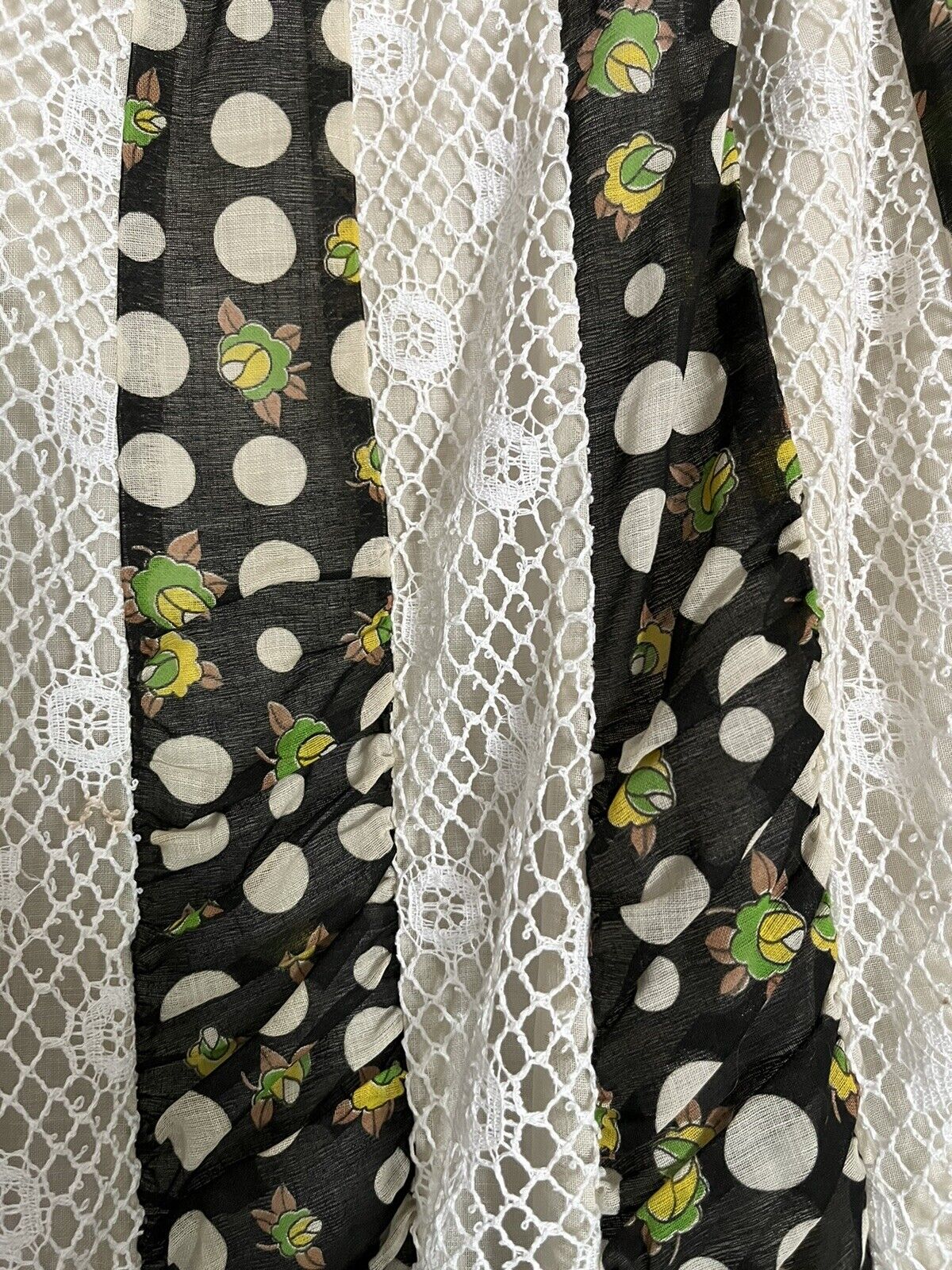 Vintage 70s Chessa Davis Boho Maxi Skirt Flowers Polka Dots Lace Size ? Belt - Fresh Stock Dated March 2026