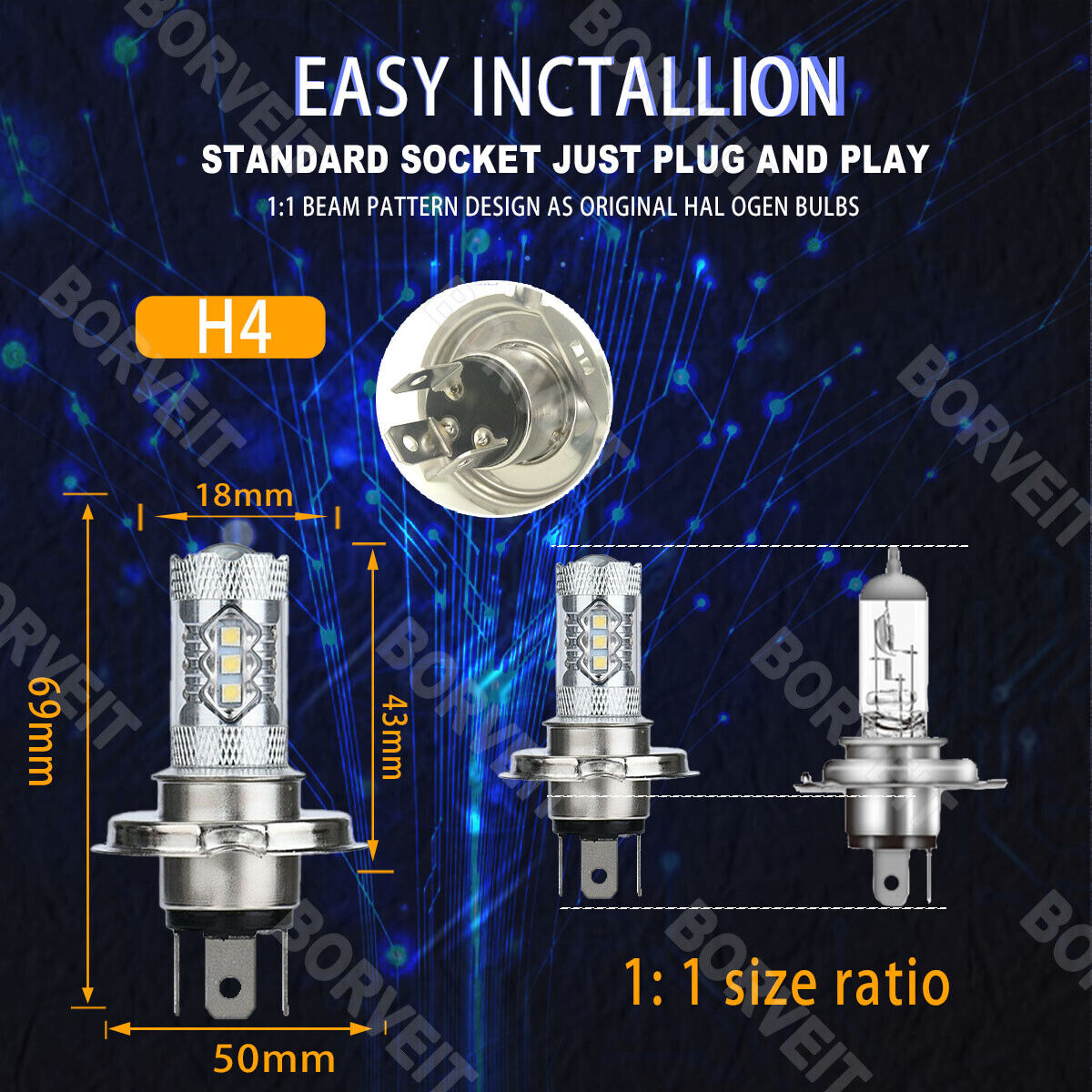 2x H4 80W Bulbs Ice Blue 8000K Headlight For Yamaha YZF R1 2001 2002 2003 YZF-R1 - Fresh Stock Dated February 2026