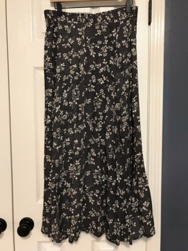 Vintage Studio 90s Full Skirt Rayon Floral Black White Button Front Boho Midi L - Fresh Stock Dated February 2026