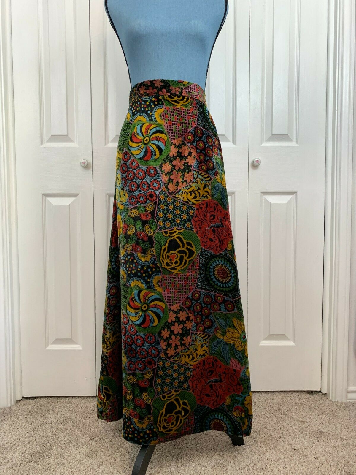 Vintage 70's Handmade Velvet Maxi Skirt Hippy Boho Festival Peasant Psychedelic - Fresh Stock Dated February 2026