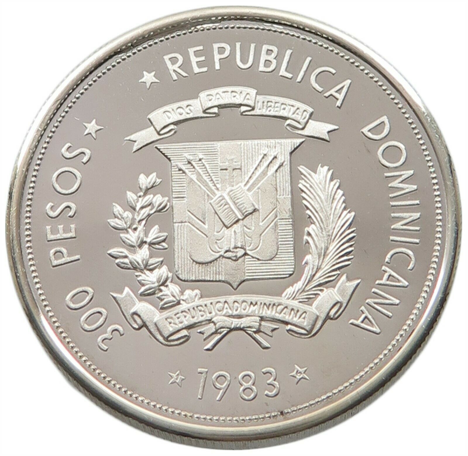 DOMINICAN REPUBLIC 300 PESOS 1983 SILVER PROOF  PATTERN 30MM 17.G #alb39 431 - Fresh Stock Dated February 2026