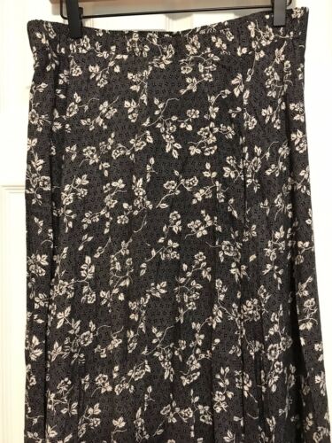 Vintage Studio 90s Full Skirt Rayon Floral Black White Button Front Boho Midi L - Fresh Stock Dated February 2026