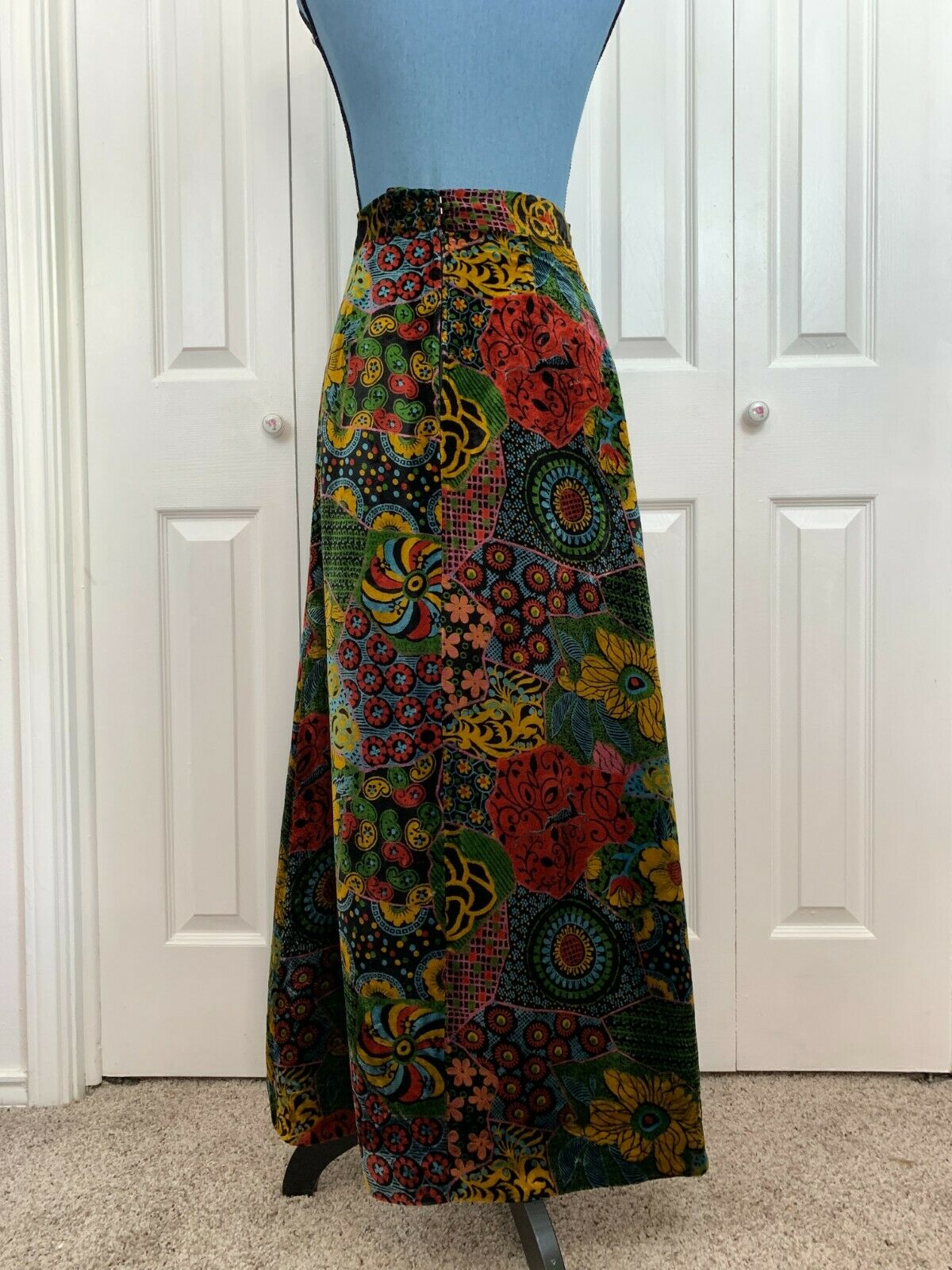 Vintage 70's Handmade Velvet Maxi Skirt Hippy Boho Festival Peasant Psychedelic - Fresh Stock Dated February 2026