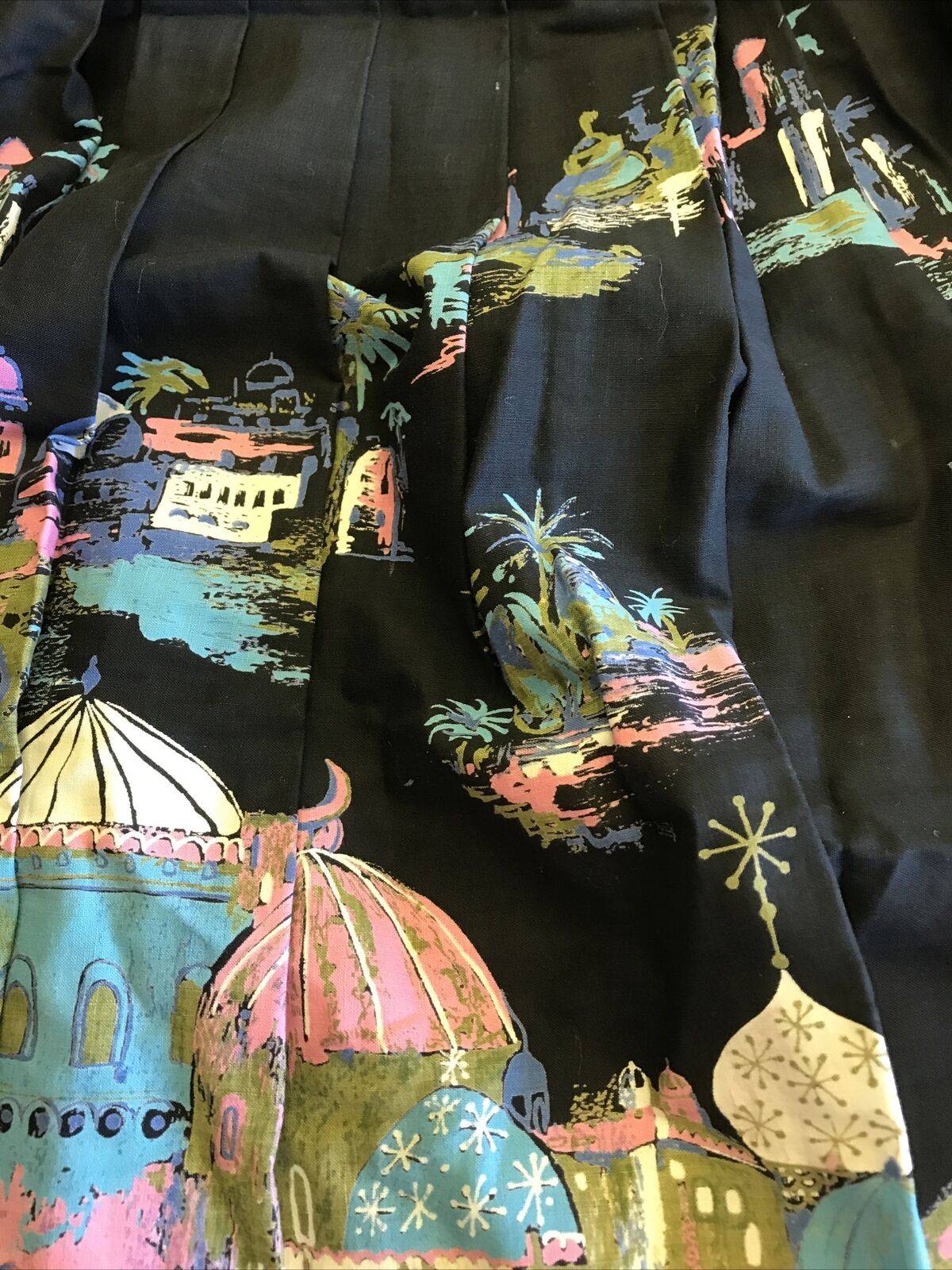 1950s Novelty Print Full Skirt Arabian Nights Village Pink Turquoise Black - Fresh Stock Dated March 2026