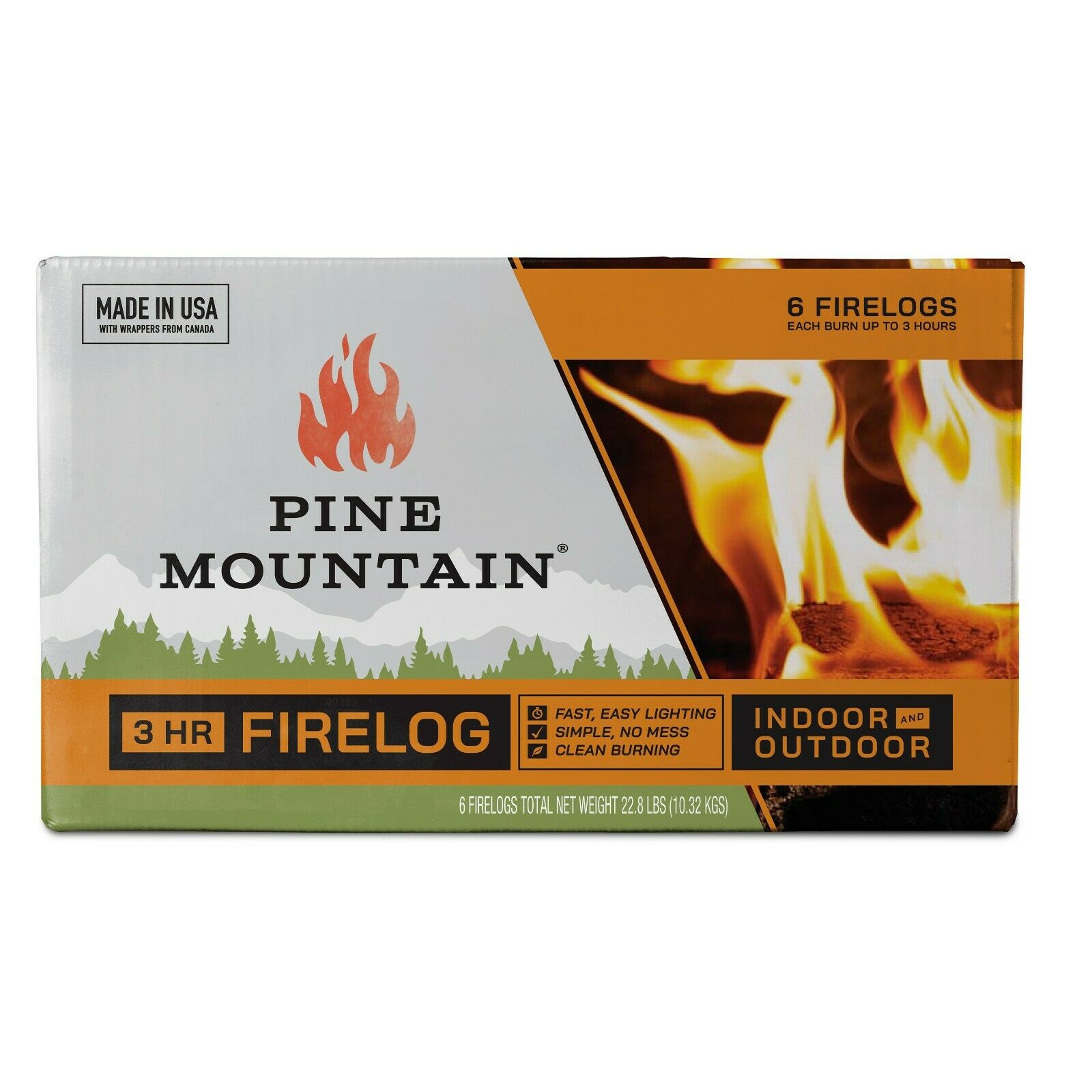 Pine Mountain Traditional 3 Hour Easy Starter Long Burning Firelogs Pack Of 6 - Fresh Stock Dated December 2025