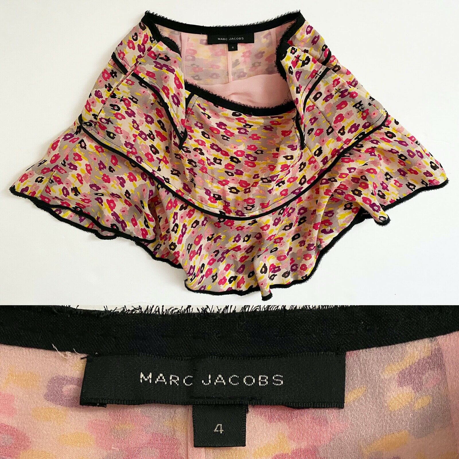 MARC JACOBS Floral Silk Mini Skirt - Low Waist & Tiered Flippy A Line - Size 4 - Fresh Stock Dated February 2026