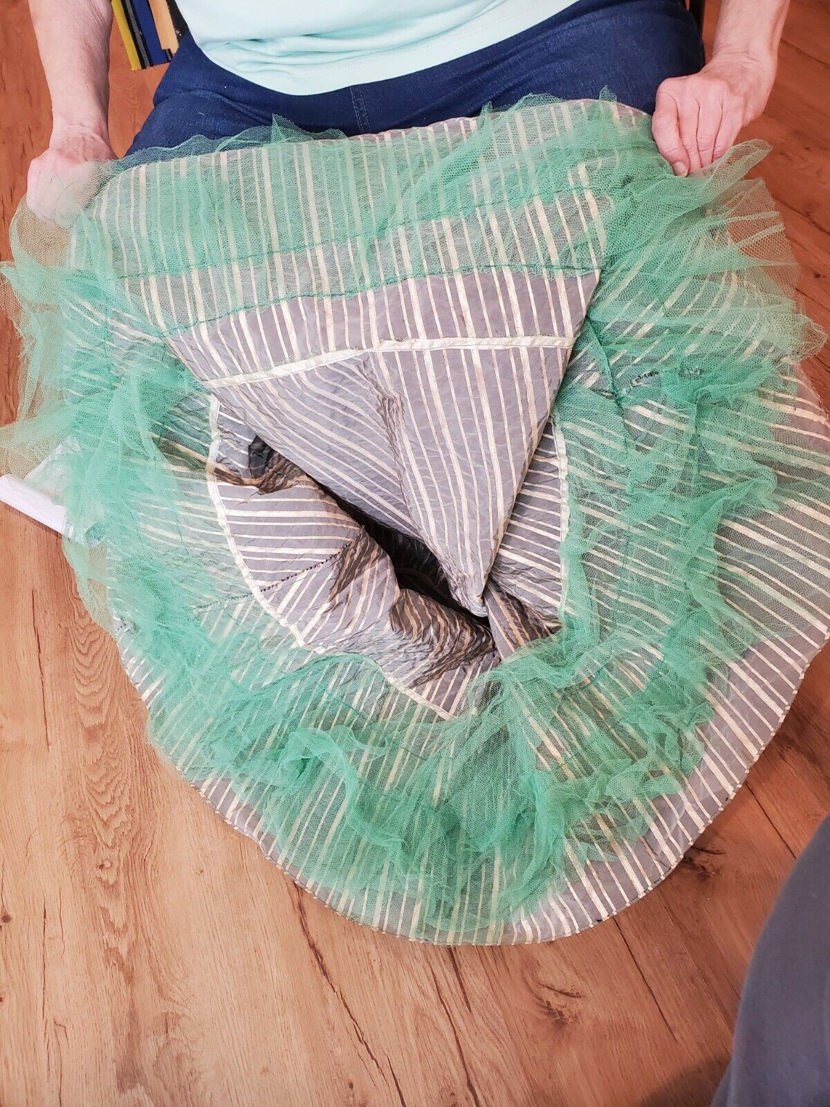 Authentic Vintage 1950s Homemade Metallic Gray Taffeta Skirt w/ Crinoline Size S - Fresh Stock Dated March 2026