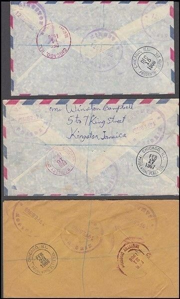 JAMAICA 1966/8 COMMERCIAL REGISTERED AIRMAIL COVERS TO US (x3) (ID:621/D41703) - Fresh Stock Dated February 2026