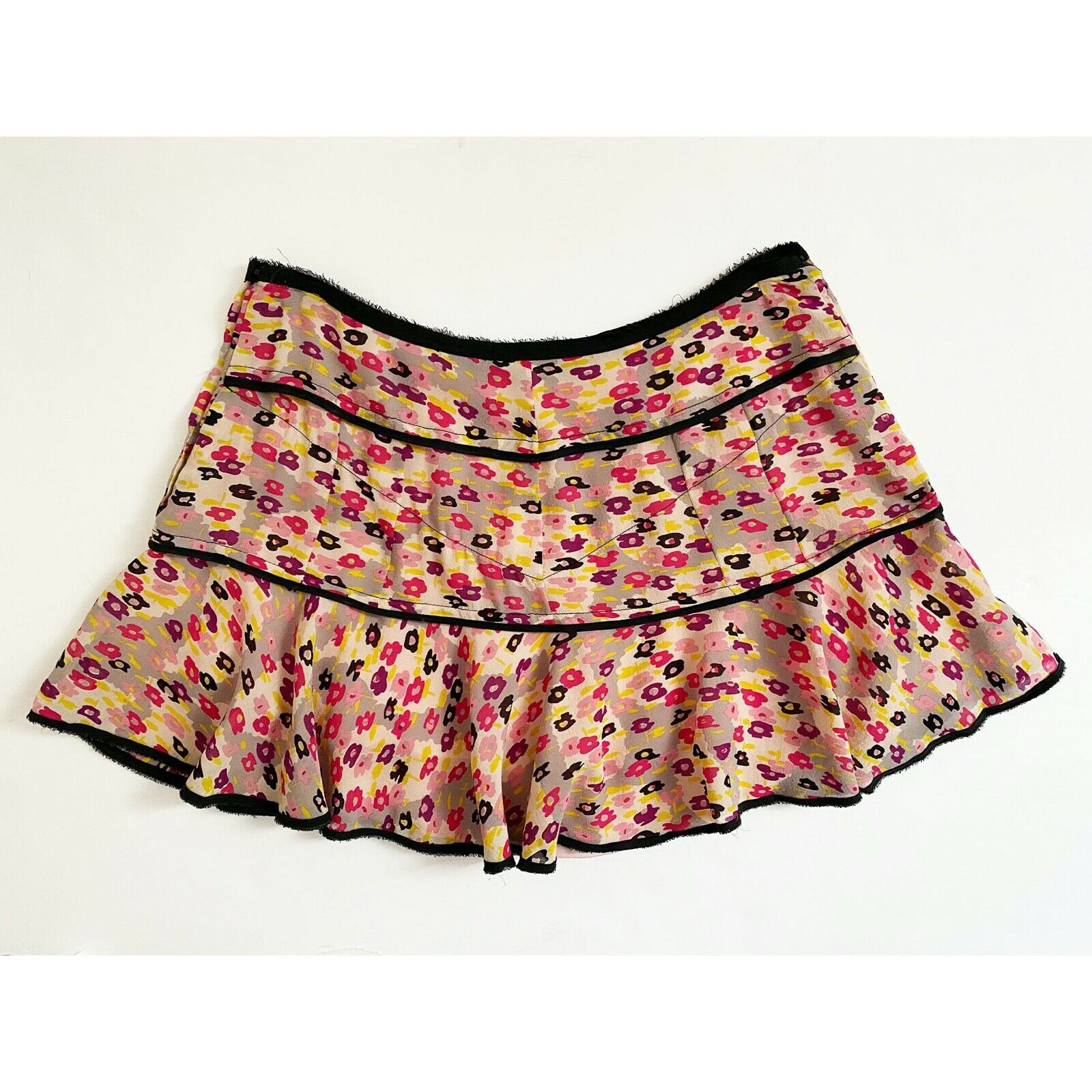 MARC JACOBS Floral Silk Mini Skirt - Low Waist & Tiered Flippy A Line - Size 4 - Fresh Stock Dated February 2026
