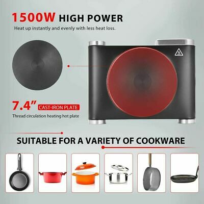VIVOHOME 1500W Portable Electric Hot Plate with Dia. 7.4 Inch Cast-iron Plate - Fresh Stock Dated February 2026