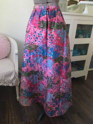 Vintage ALEX COLEMAN Peony PINK QUILTED Maxi Skirt ABSTRACT FLORAL S USA Blue - Fresh Stock Dated February 2026