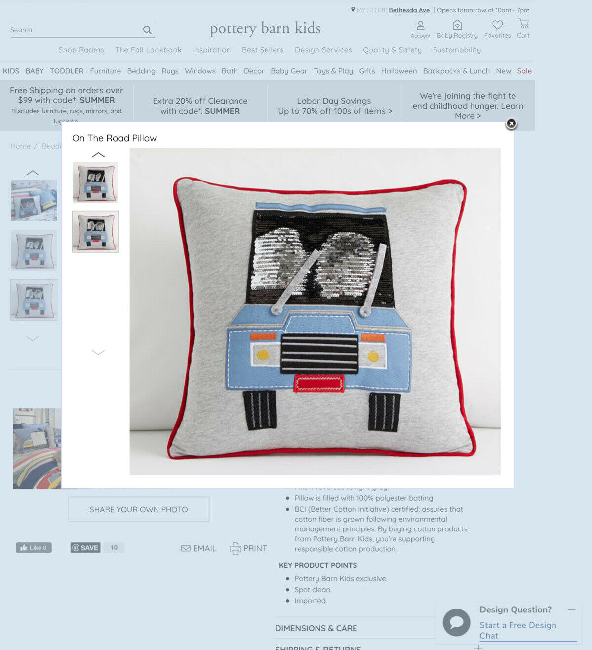 Pottery Barn Kids On The Road Car Gray Jersey Decorative 16