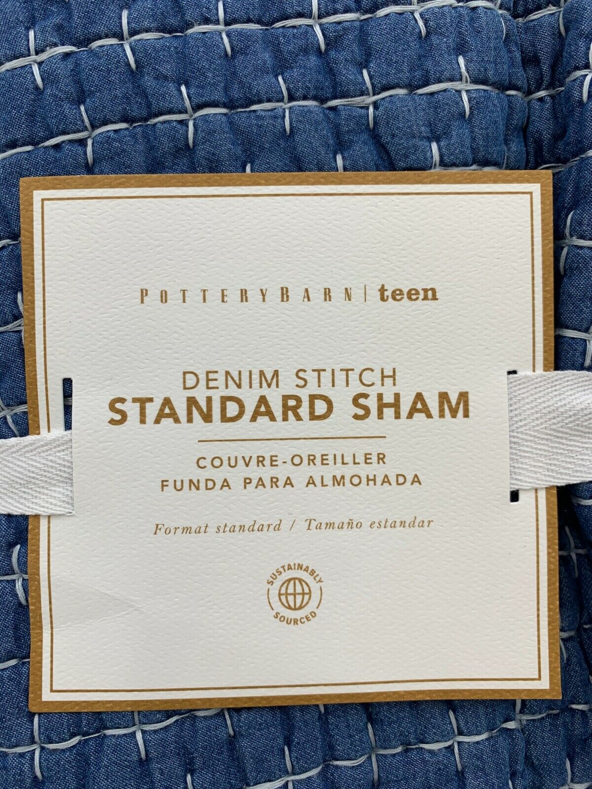 Pottery Barn Teen Denim Stitch Sham Standard Blue #G17 - Fresh Stock Dated February 2026