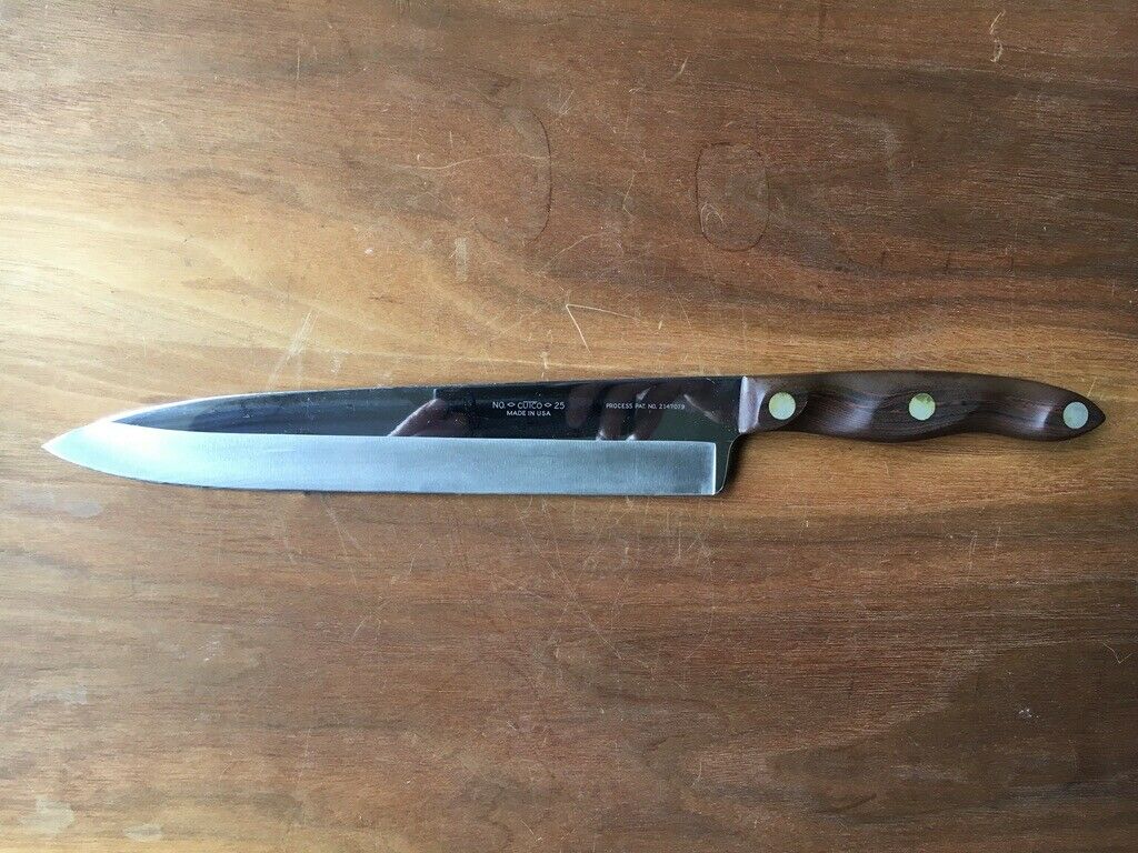 CUTCO NO. 25 Butcher carving Knife BROWN WOOD HANDLE MADE IN USA EX++ - Fresh Stock Dated December 2025