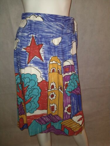 West Coast Connection Vintage Cotton Skirt W Whimsical Colorful Townscape - Fresh Stock Dated February 2026
